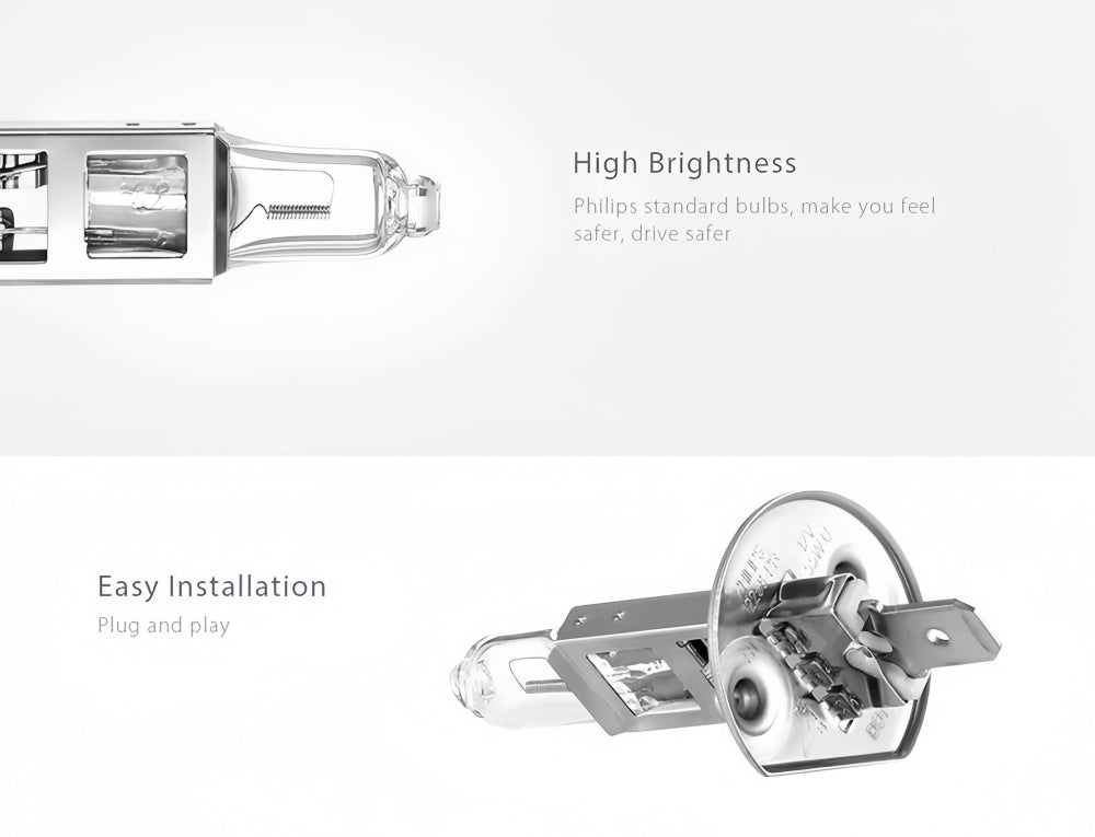 2 x PHILIPS H1 12V 55W Super Bright Halogen Clear Globes 3200k Original (2pcs)