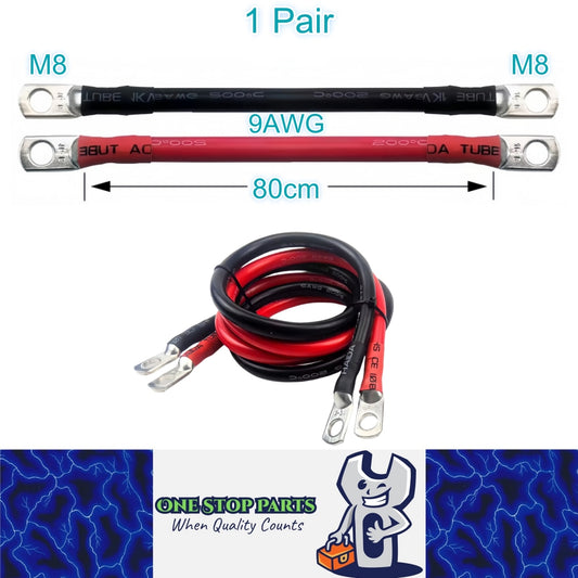 Pair 80cm 9AWG Car Battery Cables Black Red Silicone Cable with M8 Eye Terminals