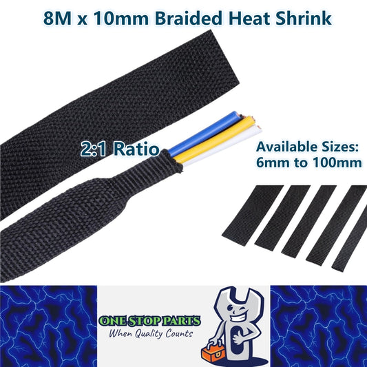 8M x 10mm 2:1 Black Heat Shrink Braided Sleeve Shrink 10mm to 5mm Braided Sleeve