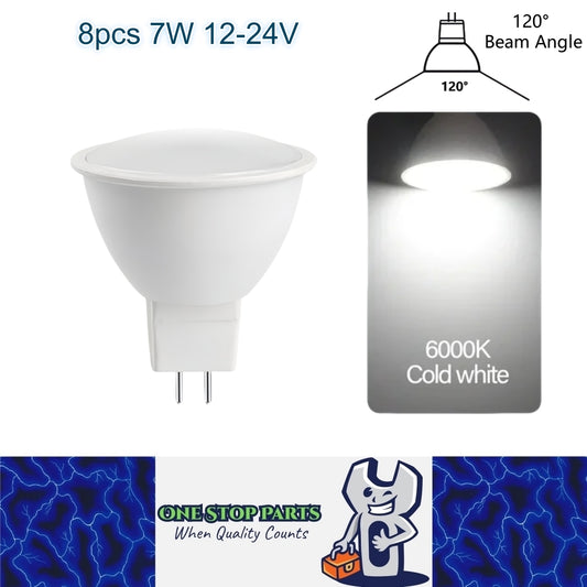 8 x MR16 7W LED Spotlight AC/DC 12-24V 120 Degree 6000K Cold White Downlight