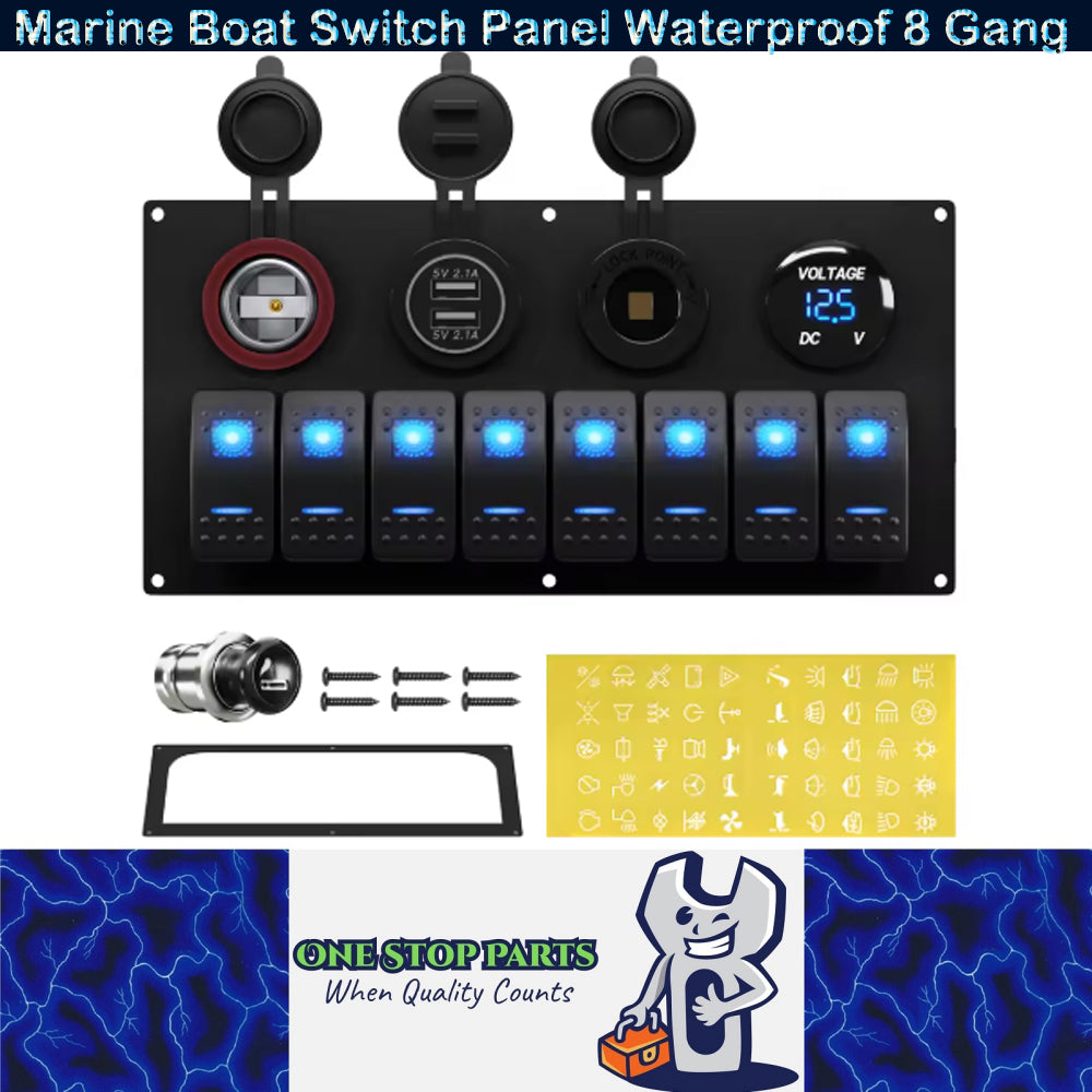 12V 24V 8 Gang Rocker Switch Panel Volt USB Port 12V Outlet Cigarette Socket