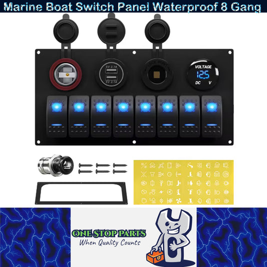 12V 24V 8 Gang Rocker Switch Panel Volt USB Port 12V Outlet Cigarette Socket