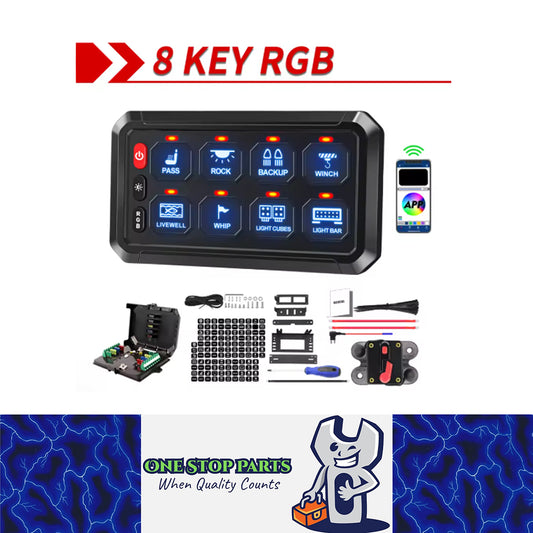 12v - 24v 8 Gang Bluetooth LED Touch Switch Panel Blue Car or Boat + App Control