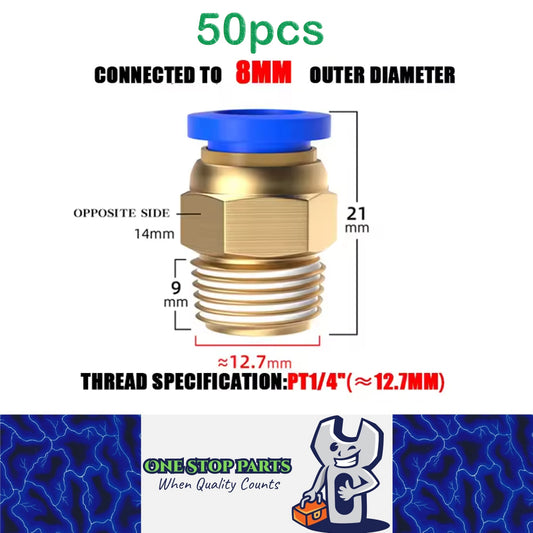 50 x Pneumatic Air Connector Fittings Push to Connect 8mm Tube to 12.7mm Thread