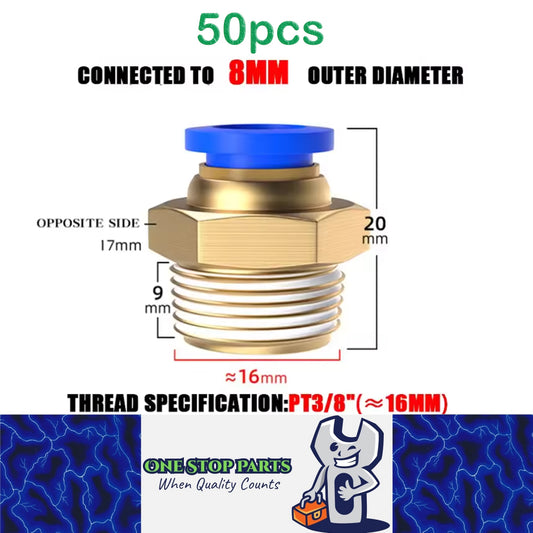 50 x Pneumatic Air Connector Fittings Push to Connect 8mm Tube to 16mm Thread