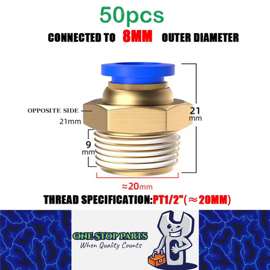 50 x Pneumatic Air Connector Fittings Push to Connect 8mm Tube to 20mm Thread