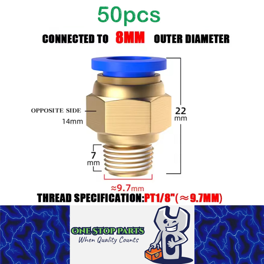 50 x Pneumatic Air Connector Fittings Push to Connect 8mm Tube to 9.7mm Thread