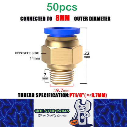 50 x Pneumatic Air Connector Fittings Push to Connect 8mm Tube to 9.7mm Thread