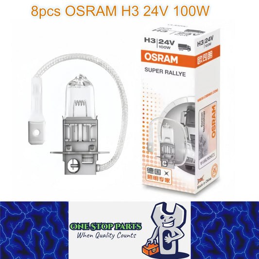 8 x Osram 24V H3 100W Halogen Clear Globes 3200K Truck Headlight Fog Lamp
