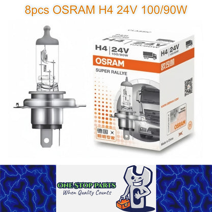8 x OSRAM 24V H4 100/90W Halogen Globes Hi/Low 3200K HB2 9003 Truck Headlight