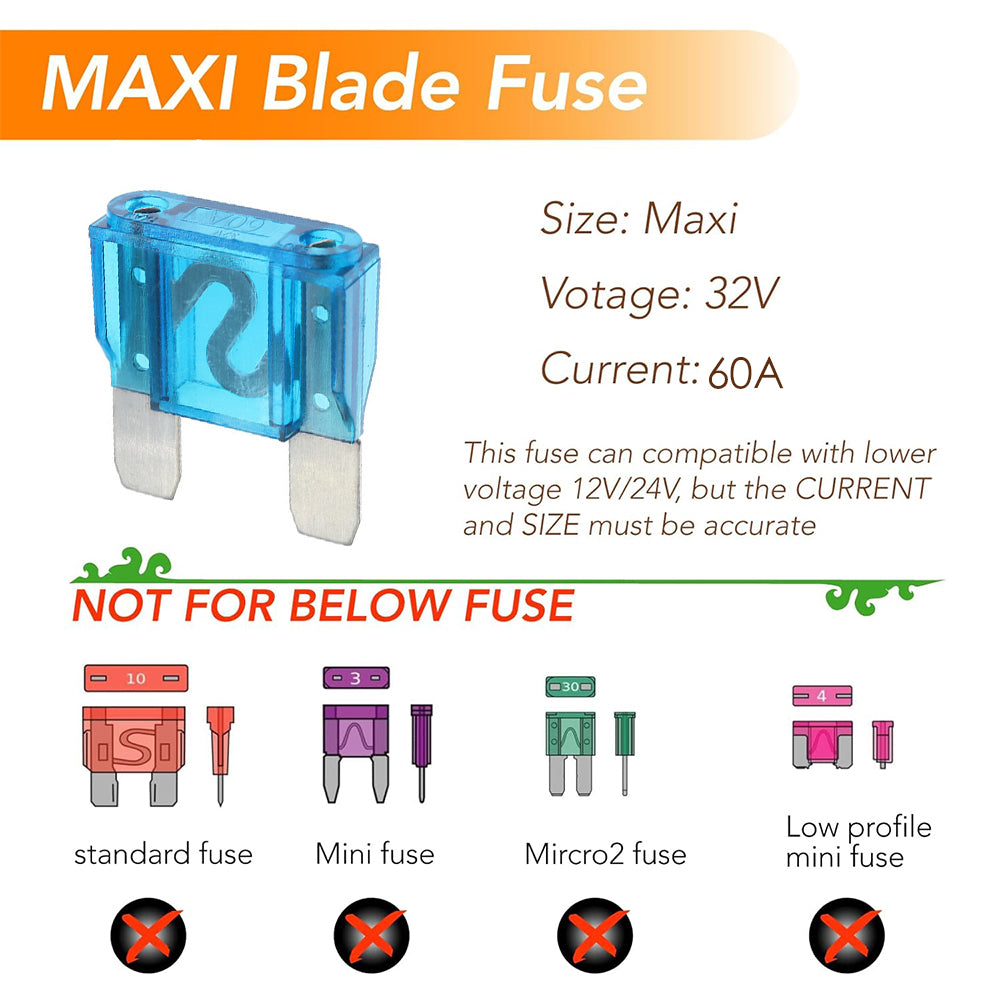 5 x BLUE 60 AMP MAXI BLADE FUSES 60AMP 5PCS FREE DELIVERY BULK BUY