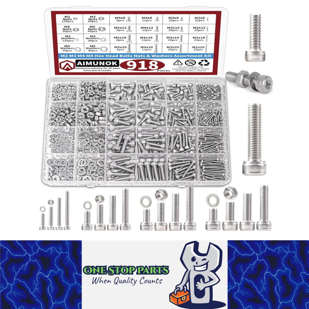 918pcs Hex Bolt Nut Washer Assortment Kit M2 M3 M4 M5 304 Stainless Steel Screw