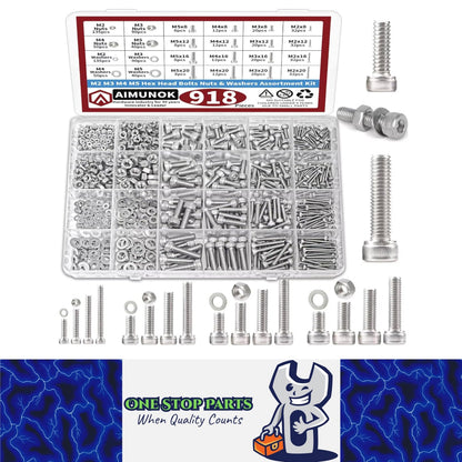 918pcs Hex Bolt Nut Washer Assortment Kit M2 M3 M4 M5 304 Stainless Steel Screw