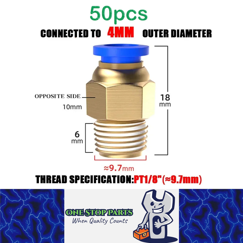 50 x Pneumatic Air Connector Fittings Push to Connect 4mm Tube to 9.7mm Thread