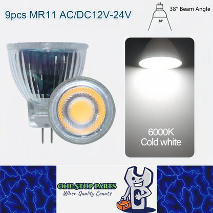 9 x MR11 3W LED Spotlight AC/DC 12V-24V 38° 6000K Cold White Glass Downlight