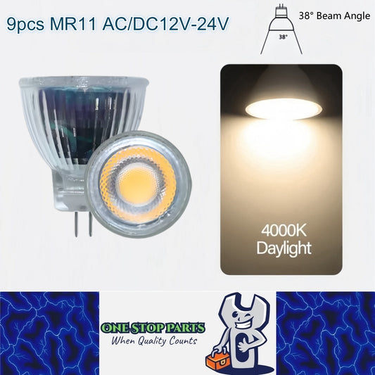 9 x MR11 3W LED Spotlight AC/DC 12-24V 38° 4000K Daylight White Glass Downlight
