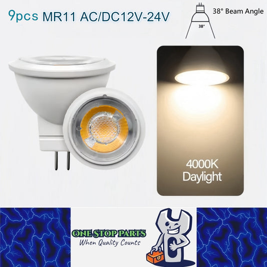 9 x MR11 3W LED Spotlight AC/DC 12V-24V 38°  4000K Daylight White Downlight