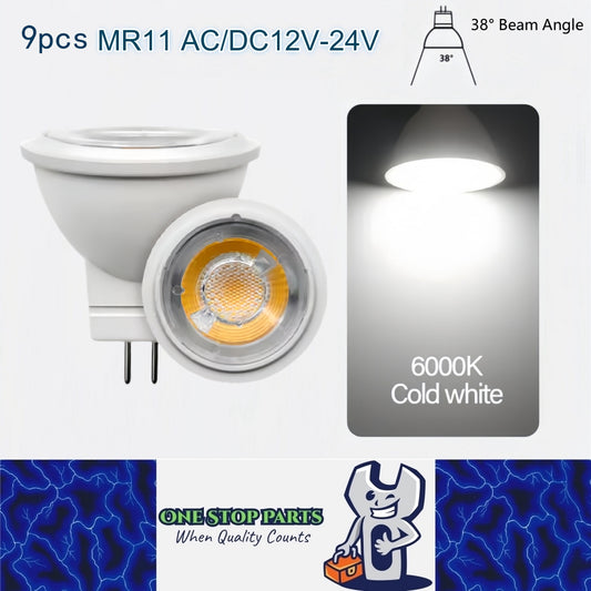 9 x MR11 3W LED Spotlight AC/DC 12V-24V 38 Degree 6000K Cold White Downlight