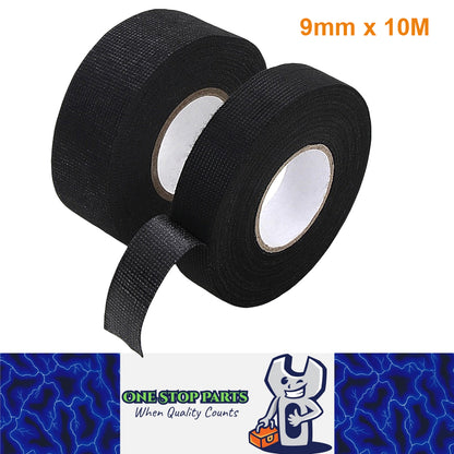9mm Wide 10M Long Heat Resistant Electrical Harness Tape Black Fabric Cloth tape