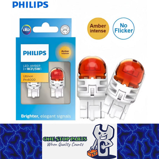 2 x Philips T20 7443 Amber LED Globes 12V Philips 7443 Amber LED Signal Light