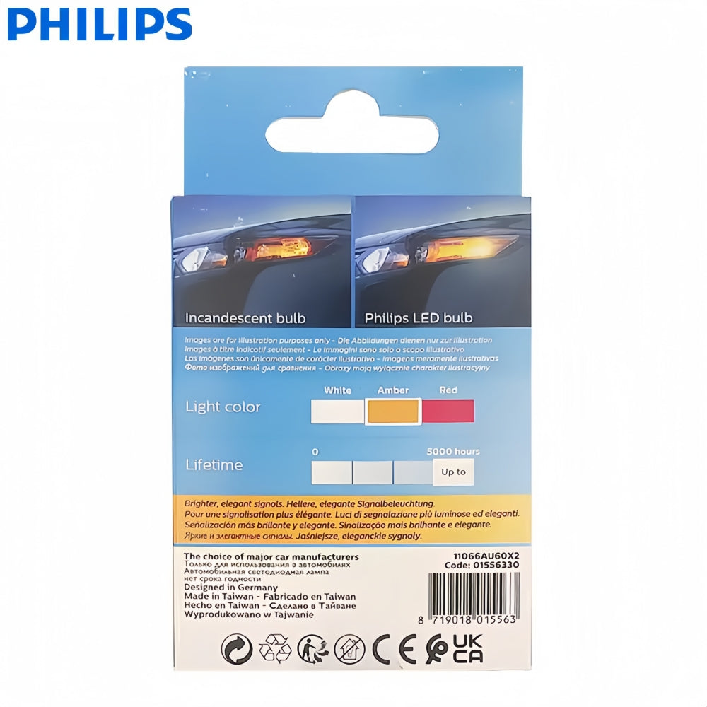2 x Philips T20 7443 Amber LED Globes 12V Philips 7443 Amber LED Signal Light