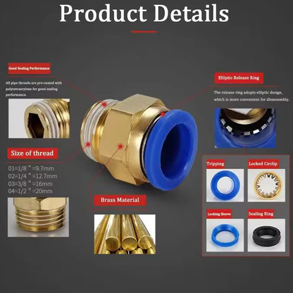 50 x Pneumatic Air Connector Fittings Push to Connect 8mm Tube to 9.7mm Thread