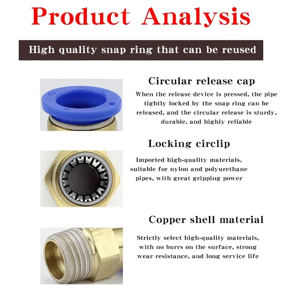50 x Pneumatic Air Connector Fittings Push to Connect 8mm Tube to 9.7mm Thread