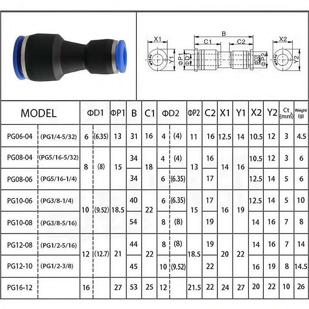 10pcs PG Pneumatic Fitting Push in Straight Connector OD6mm-4mm Air Hose Tube