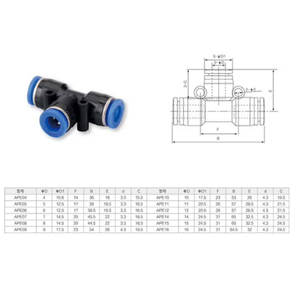 50 x T shaped Tee PE12 Air Pneumatic Connectors OD12mm Hose 3 Way Fittings