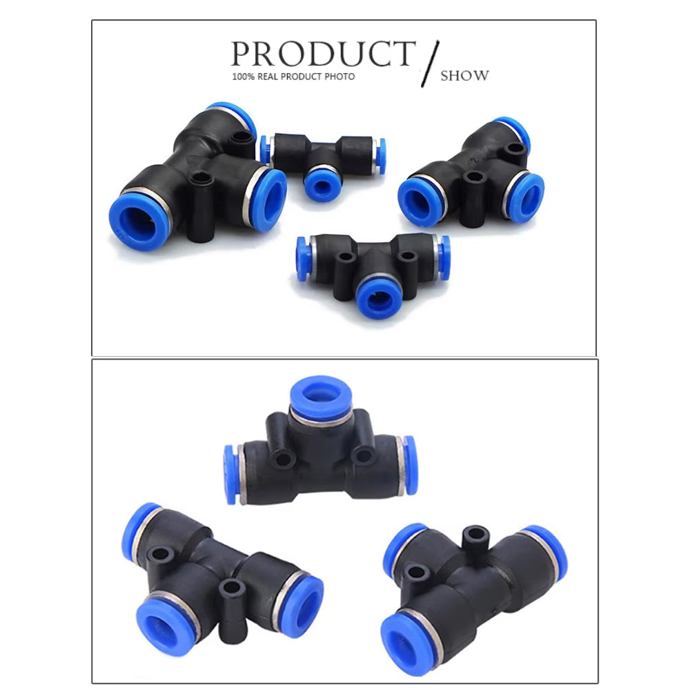 50 x T shaped Tee PE10 Air Pneumatic Connectors OD10mm Hose 3 Way Fittings