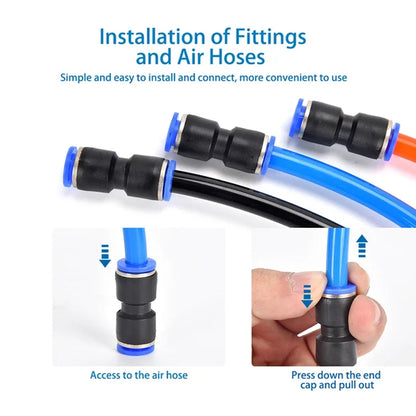 56pcs Air Straight Pneumatic Fittings PU Series Connectors 4/6/8/10/12//14/16mm