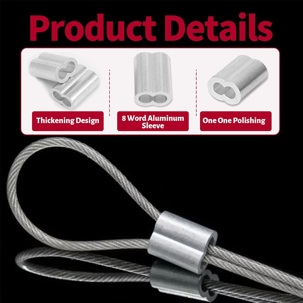 268 x Aluminum Crimping Loop Sleeve 6 Size Double Barrel Ferrule Cable Rope Wire