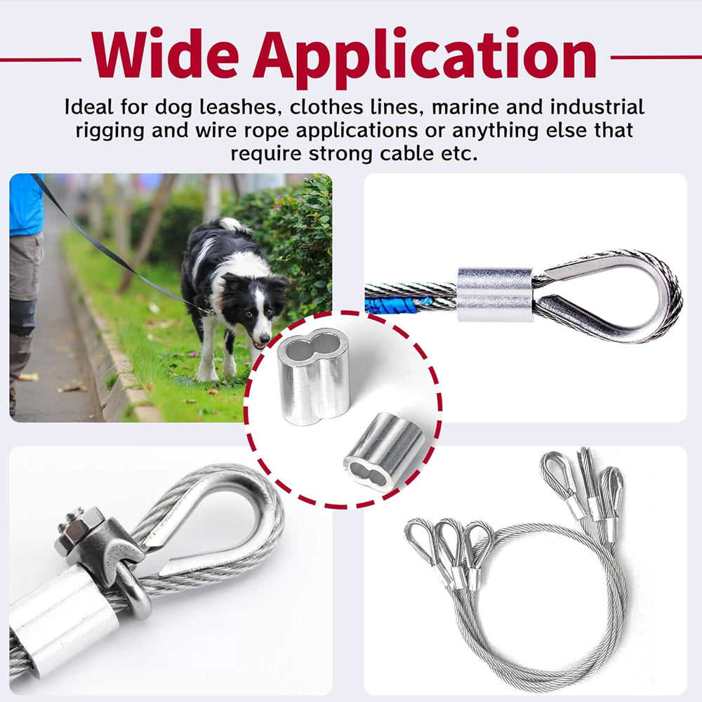 268 x Aluminum Crimping Loop Sleeve 6 Size Double Barrel Ferrule Cable Rope Wire