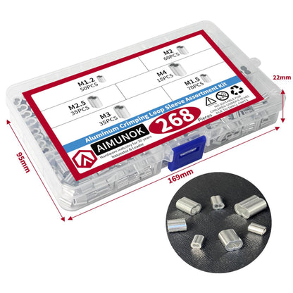 268 x Aluminum Crimping Loop Sleeve 6 Size Double Barrel Ferrule Cable Rope Wire