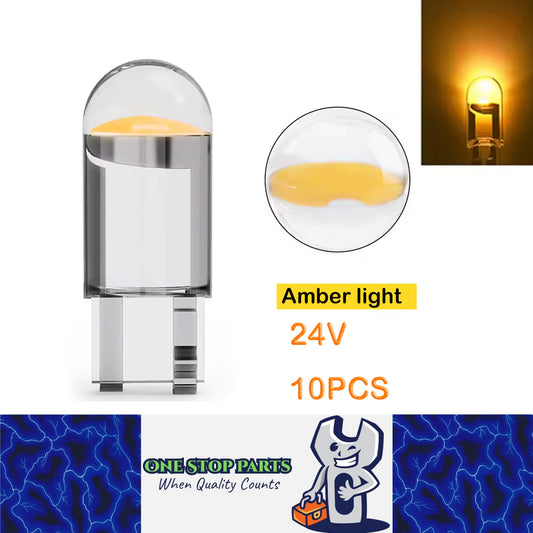 10 X 24V Amber T10 Dome Head COB LED Globes Ideal for Dash Lights Parkers