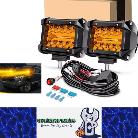 2x Amber LED Light Bar 30W 102x80mm Flood Spot Combo LED Work Light with Harness