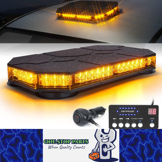 Amber LED Car Rooftop Strobe Beacon Light Bar with Controller Magnetic