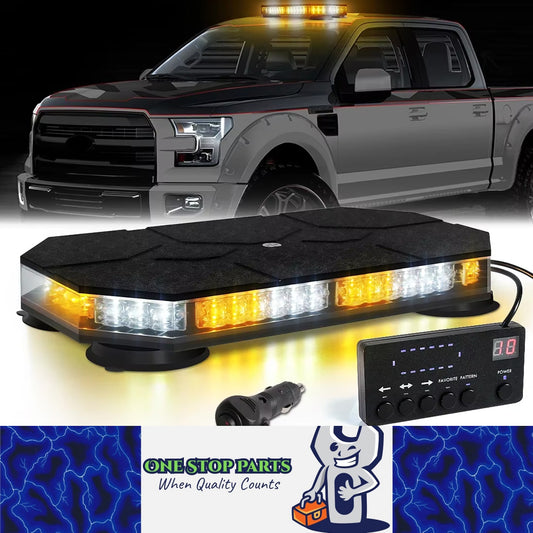 Amber/White LED Car Magnetic Rooftop Strobe Beacon Light Bar with Controller