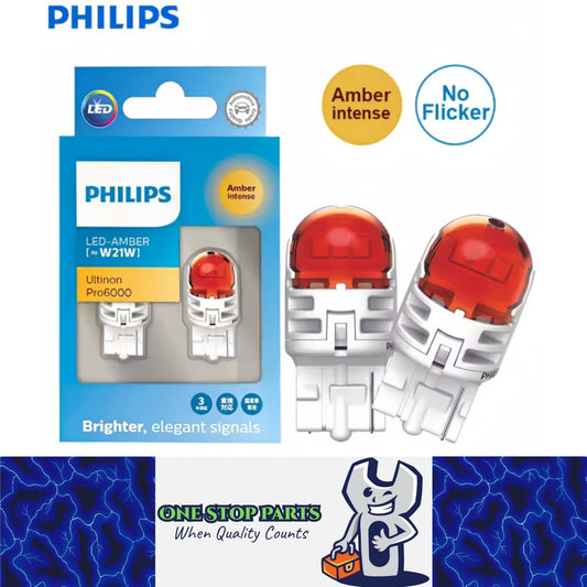 2 x Philips T20 7440 Amber LED Globes 12V Philips 7440 Ambe LED Signal Light