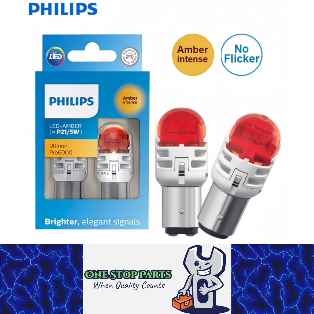 2 x Philips 1157 BAY15D Amber LED Globes 12V P21/5W Signal Light Indicator Lamp