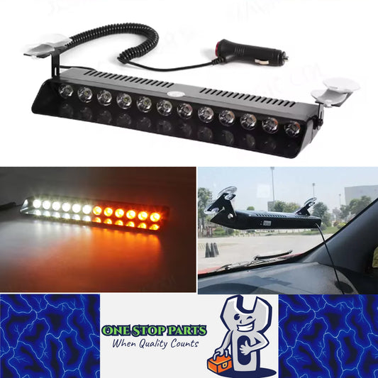 Amber/White Car Strobe Light Windshield Suction Mount Beacon Flash Warning Lamp