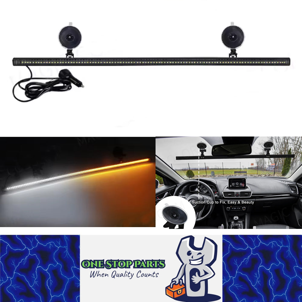 Amber/White Flexible Car Strobe Light Windshield Suction Mount 83CM Warning Lamp