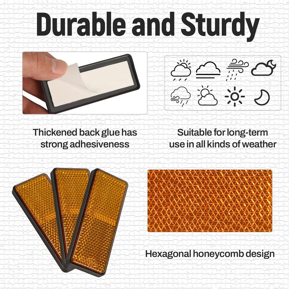 3 x Amber/Yellow Reflectors Adhesive Backing Stick on Reflectors 88x35mm 3pcs