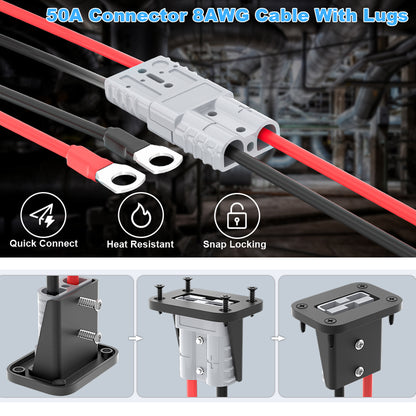 2 x 50amp Anderson Style Plugs With 40cm 8AWG Cable Mounting Bracket and Cover