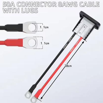 2 x 50amp Anderson Style Plugs With 40cm 8AWG Cable Mounting Bracket and Cover