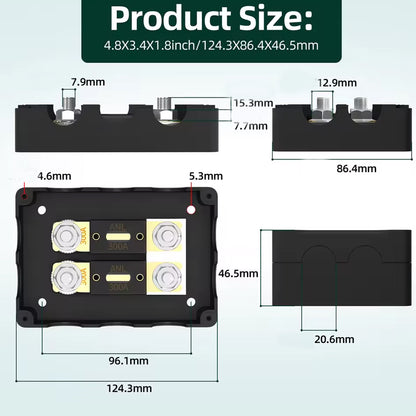 ANL Fuse Holder Kit 2pcs Bolt On 300Amp Fuse 1pc 400A/500A 1 in 2 Out Fuse Block