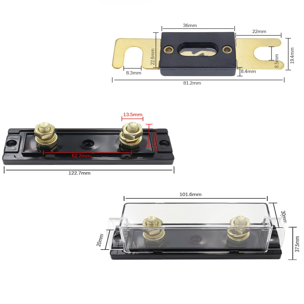 ANL Inline Fuse Holder with Bolt On 30-500Amp Fuse Supplied  Black Base Clear
