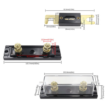 ANL Inline Fuse Holder with Bolt On 500 Amp Fuse Supplied 500A Black Base Clear