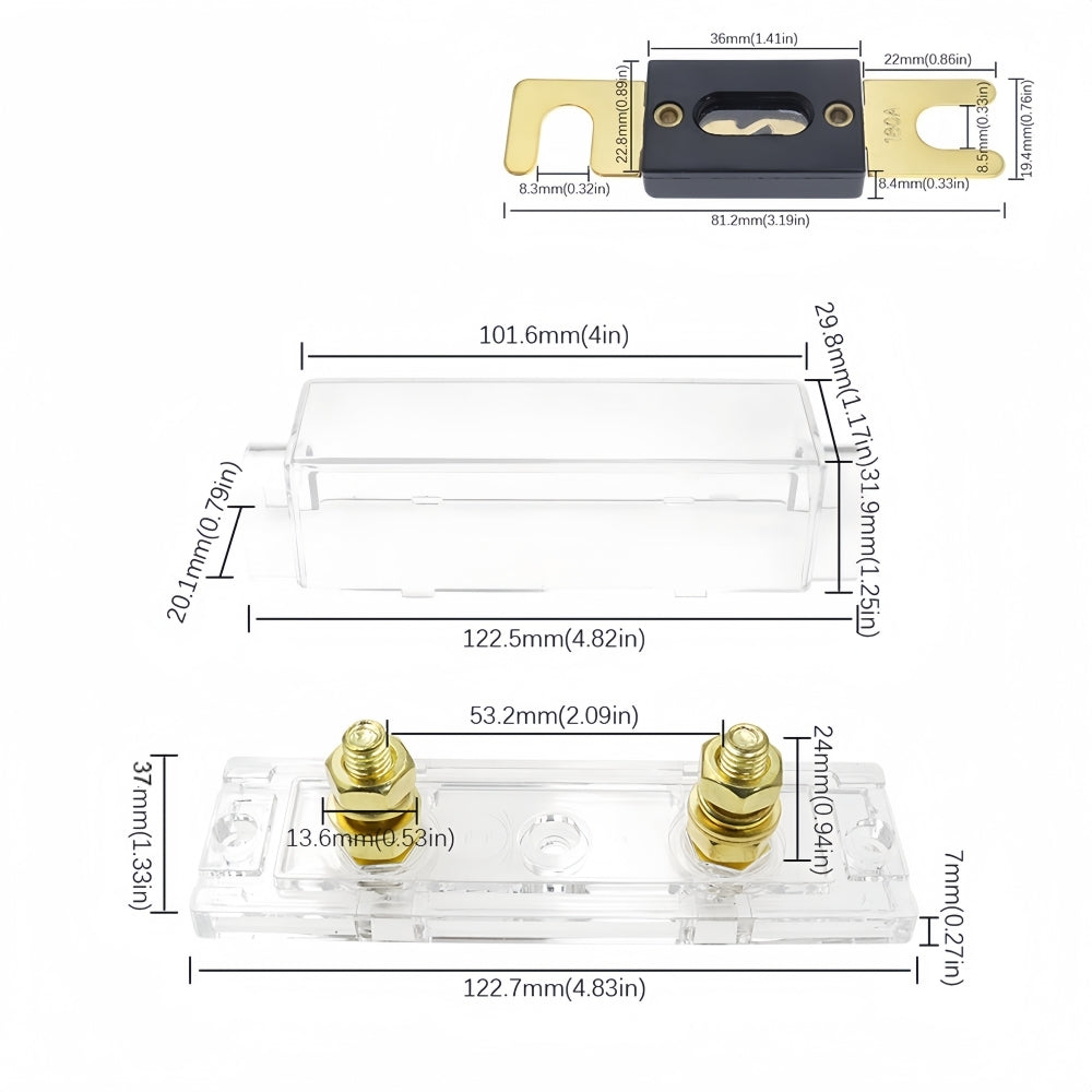 ANL Inline Fuse Holder with Bolt On 80 Amp Fuse Supplied (80A) Clear Base Cover