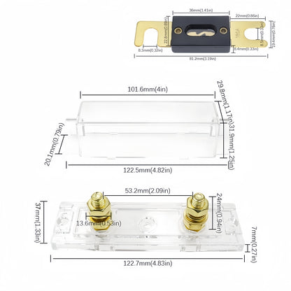 ANL Inline Fuse Holder with Bolt On 80 Amp Fuse Supplied (80A) Clear Base Cover
